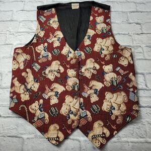 Vintage Tapestry Holiday Teddy Bear Vest by Bobbie Brooks Woman size 18-20